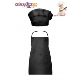Bebek Şef Aşçı Önlük Şapka Set Siyah