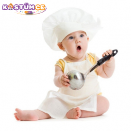 Erkek Bebek Şef Aşçı Önlük Şapka Set Beyaz