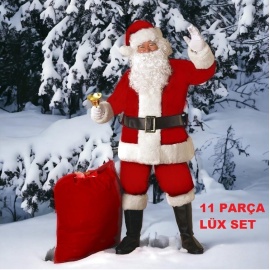 Noel Baba Kostümü Polar Lüx 11 Parça Set