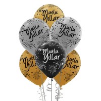 Mutlu Yıllar Çift Taraf Baskılı Metalik Balon 100´lü