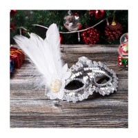 Pullu Parti Maskesi Gümüş Renk Tüylü