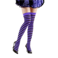 Siyah Mor Çizgili Diz Üstü Yetişkin Çorap