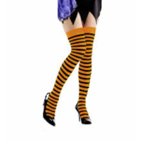 Siyah Turuncu Çizgili Diz Üstü Yetişkin Çorap