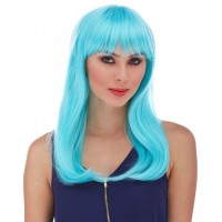 Turkuaz Renk Parti Peruğu Uzun Saç