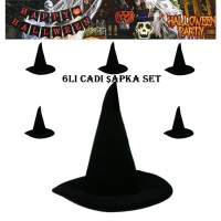 Siyah Cadı Şapkası Yetişkin 6 Adet 