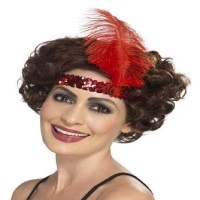 Çarliston Saç Bandı Kırmızı Renk Tüylü 