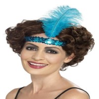 Çarliston Saç Bandı Mavi Renk Tüylü 