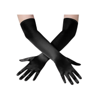 Uzun Boy Siyah Parlak Saten Eldiven