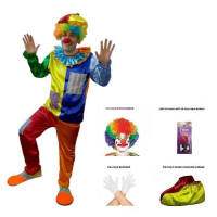 Palyaço Kostümü İkili Takım ve 5 Parça Gösteri Seti