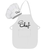 Chef Baskılı Çocuk Beyaz Mutfak Önlüğü Ve Çocuk Aşçı Şapkası 2'li Set