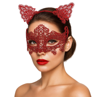 Dantel Balo Maske Taç Set Kırmızı