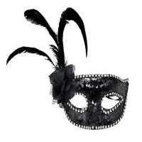 Pullu Parti Maskesi Siyah Renk Güllü Yandan Tüylü