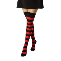 Halloween Kırmızı Siyah Çizgili Diz Üstü Çorap