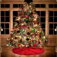 Yılbaşı Çam Ağacı Altı Örtüsü Kırmızı Peluş 50x50