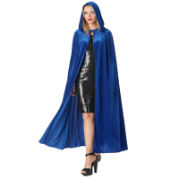 Kapüşonlu Kadife Pelerin Mavi 125 cm