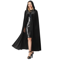 Kapüşonlu Kadife Pelerin Siyah 125 cm