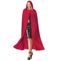 Kapüşonlu Kadife Pelerin Kırmızı 125 cm