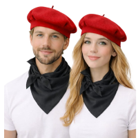 Ressam Şapkası ve Fuları Kırmızı Yetişkin