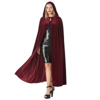 Kapüşonlu Kadife Pelerin Bordo 125 cm