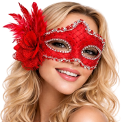 Kırmızı Tüylü Venedik Lüks Balo Maskesi