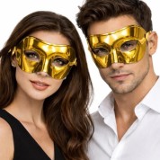 Metalize Parlak Venedik Balo Maskesi Gold