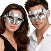 Metalize Parlak Venedik Balo Maskesi Gümüş