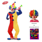 Kukuletalı Tulum Palyaço Kostümü Çocuk Tam Takım