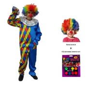 Renkli Baklava Desen Tulum Palyaço Kostümü Çocuk Tam Takım