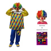 Renkli Baklava Desen İkili Palyaço Kostümü Çocuk Tam Takım