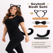 Kedi Taç Kuyruk Papyon Set Yetişkin