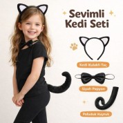 Kedi Taç Kuyruk Papyon Set Çocuk