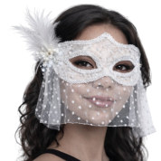 Beyaz Dantel Tüllü Peçeli Parti Maskesi
