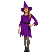 Halloween Cadı Kostümü Mor Çocuk
