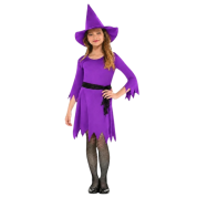 Halloween Cadı Kostümü Mor Çocuk