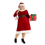 Büyük Beden Noel Anne Kostümü Kadife 