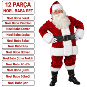Noel Baba Kostümü Kadife Lüx 12 Parça Set