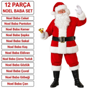 Noel Baba Kostümü Polar Lüx 12 Parça Set
